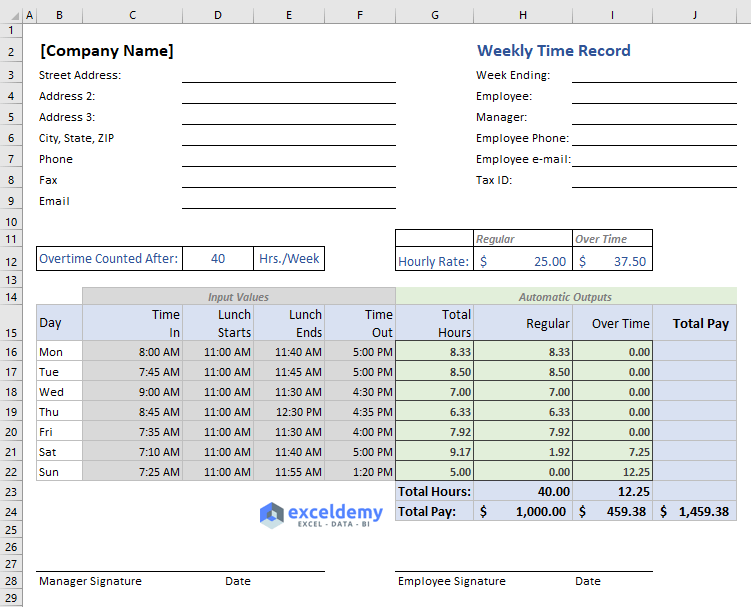 calculating overtime hours in excel