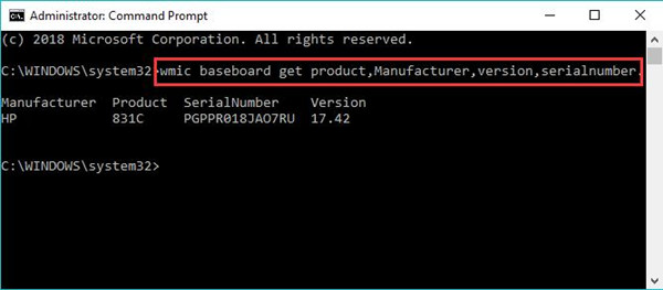get serial number command prompt